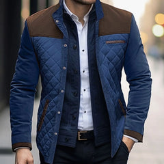 Men's Quilted Jacket | Colour Block &amp; Diamond Quilted | Tailored Fit for Smart-Casual | Voxeya in Brown