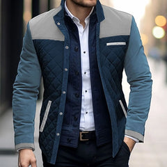 Men's Quilted Jacket | Colour Block &amp; Diamond Quilted | Tailored Fit for Smart-Casual | Voxeya in Khaki