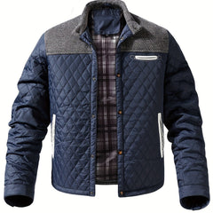 Men's Quilted Jacket | Diamond Stitch & Contrast Yoke | Structured Fit | Voxeya in Navy
