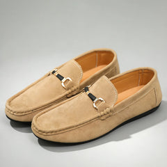 Men's Suede Loafers | Metal Buckle & Cushioned Insole | Slip-On Comfort | Voxeya in Tan