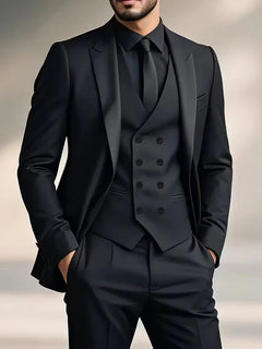 Men's Suit | Slim Fit &amp; 3-Piece Design | Formal Wedding Wear | Black | Voxeya in Black