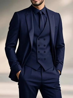 Men's Suit | Slim Fit &amp; 3-Piece Design | Formal Wedding Wear | Black | Voxeya in Navy Blue