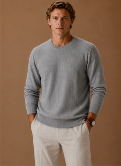 Men's Sweater | Textured Knit & Ribbed Trim | Classic Fit Everyday Wear | Voxeya in Gray