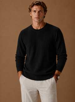 Men's Sweater | Textured Knit & Ribbed Trim | Classic Fit Everyday Wear | Voxeya in Black