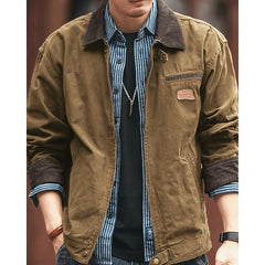 Men's Utility Jacket | Contrast Collar & Zip Front | Casual Layering | Voxeya in Brown