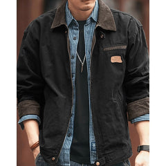 Men's Utility Jacket | Contrast Collar & Zip Front | Casual Layering | Voxeya in Black