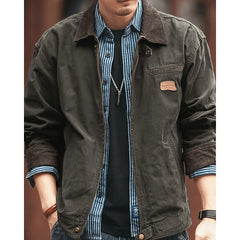 Men's Utility Jacket | Contrast Collar & Zip Front | Casual Layering | Voxeya in Army Green