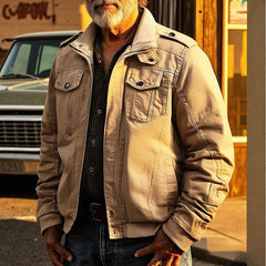 Men's Utility Jacket | Zip Front & Flap Pockets | Structured Casual Fit | Voxeya in Khaki