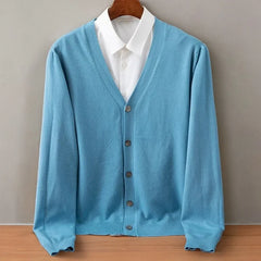 Men's V-Neck Cardigan | Button Front & Ribbed Finish | Layering Essential | Voxeya in Sky Blue