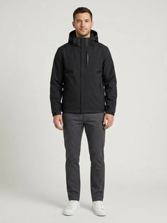Men's Waterproof Jacket | Hooded & Structured Fit | Outdoor Performance | Voxeya in Black