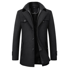 Men's Winter Coat | Double-Layered Collar & Dual Closure | Classic Fit for Business & Urban Wear | Voxeya in Black