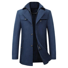 Men's Winter Coat | Double-Layered Collar & Dual Closure | Classic Fit for Business & Urban Wear | Voxeya in Blue