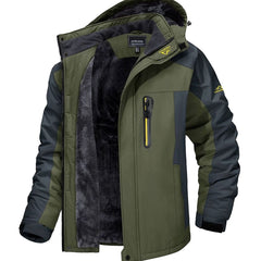 Men's Winter Jacket | Fleece-Lined & Waterproof Pockets | Hooded & Adjustable Fit | Voxeya in Army Green