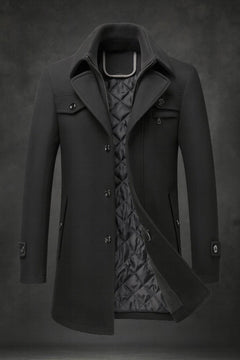 Men's Winter Jacket | Insulated & Textured Collar | Classic Style & Regular Fit | Voxeya in Black