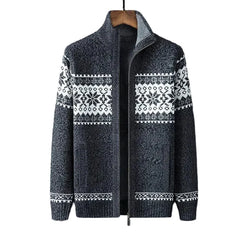 Men's Zip-Up Cardigan | Nordic Knit & Fleece Lining | Regular Fit | Autumn Winter | Voxeya in Light Grey