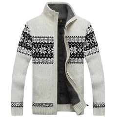 Men's Zip-Up Cardigan | Nordic Knit & Fleece Lining | Regular Fit | Autumn Winter | Voxeya in Black & White