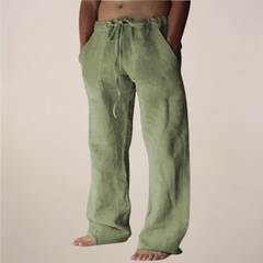 Men's Wide-Leg Trousers | Loose Flowing Airy Minimal-Design Comfortable Relaxed Fit for Everyday Wear & Summer Wear in Green