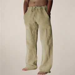 Men's Wide-Leg Trousers | Loose Flowing Airy Minimal-Design Comfortable Relaxed Fit for Everyday Wear & Summer Wear in Khaki