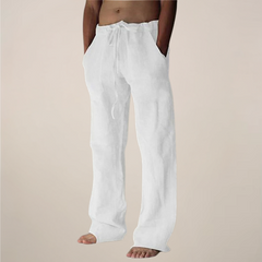 Men's Wide-Leg Trousers | Loose Flowing Airy Minimal-Design Comfortable Relaxed Fit for Everyday Wear & Summer Wear in White