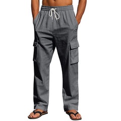 Men's Cargo Trousers | Multi-Pocket Elastic-Waist Practical Casual Relaxed Fit for Everyday Wear & Summer Wear in Dark Grey