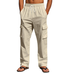 Men's Cargo Trousers | Multi-Pocket Elastic-Waist Practical Casual Relaxed Fit for Everyday Wear & Summer Wear in Beige