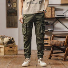 Men's Cotton Cargo Trousers | Front-Pocket Zippered Sturdy Durable Relaxed Fit for Everyday Wear & Smart Casual Wear in Olive Green