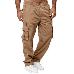 Men's Cargo Trousers | Lightweight Elastic-Waist Side-Pocket Relaxed Fit for Everyday Wear & Smart Casual Wear in Khaki