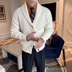 Men's Knit Jacket | Shawl-Collar Button-Front Ribbed-Texture Relaxed Fit for Autumn & Winter Wear & Everyday Wear in Cream