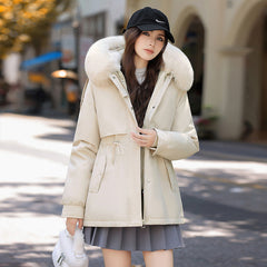 Women's Faux Fur Collar Parka | Insulated Hooded Regular Fit for Winter, Travel & Everyday Outdoor Wear in Cream