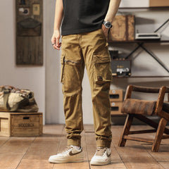Men's Cotton Cargo Trousers | Front-Pocket Zippered Sturdy Durable Relaxed Fit for Everyday Wear & Smart Casual Wear in Camel