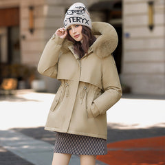 Women's Faux Fur Collar Parka | Insulated Hooded Regular Fit for Winter, Travel & Everyday Outdoor Wear in Khaki