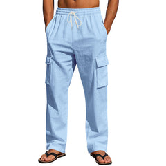 Men's Cargo Trousers | Multi-Pocket Elastic-Waist Practical Casual Relaxed Fit for Everyday Wear & Summer Wear in Light Blue