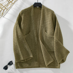 Women's Knit Jacket | Open-Front Wide-Sleeve Breathable Pocketed Regular Fit for Autumn & Winter Wear & Everyday Wear in Jaune moutarde
