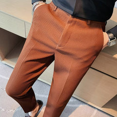 Men's Refined Modern Textured Dress Trousers | Slim Tailored Fit for Office Wear, Smart Casual Wear & Summer Wear in Brown