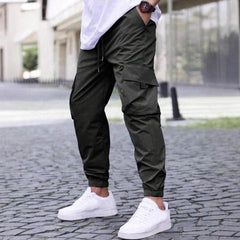 Men's Utility Cargo Jogger Trousers | Tapered Structured-Pocket Panel-Line Relaxed Fit for Summer Wear & Everyday Wear in Black