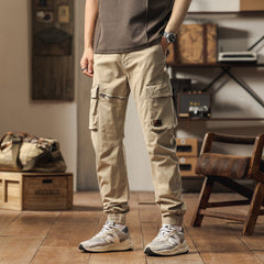 Men's Cotton Cargo Trousers | Front-Pocket Zippered Sturdy Durable Relaxed Fit for Everyday Wear & Smart Casual Wear in Khaki