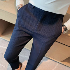 Men's Refined Modern Textured Dress Trousers | Slim Tailored Fit for Office Wear, Smart Casual Wear & Summer Wear in Blue