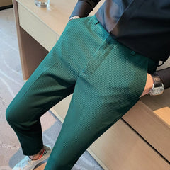 Men's Refined Modern Textured Dress Trousers | Slim Tailored Fit for Office Wear, Smart Casual Wear & Summer Wear in Green