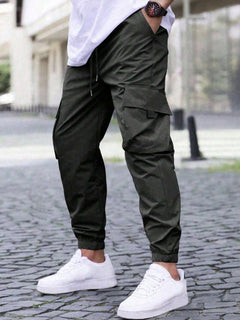 Men's Cargo Trousers | Elastic-Waist Side-Pocket Active-Lifestyle Relaxed Fit for Everyday Wear & Smart Casual Wear in Black