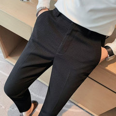 Men's Refined Modern Textured Dress Trousers | Slim Tailored Fit for Office Wear, Smart Casual Wear & Summer Wear in Black