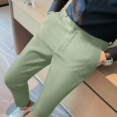 Men's Refined Modern Textured Dress Trousers | Slim Tailored Fit for Office Wear, Smart Casual Wear & Summer Wear in Light Green