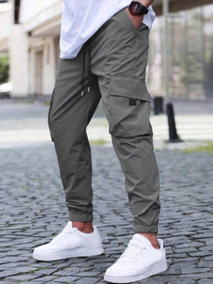 Men's Utility Cargo Jogger Trousers | Tapered Structured-Pocket Panel-Line Relaxed Fit for Summer Wear & Everyday Wear in Carbon Grey