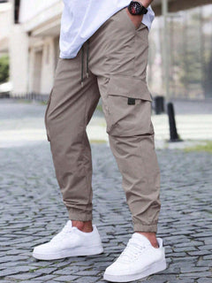 Men's Cargo Trousers | Elastic-Waist Side-Pocket Active-Lifestyle Relaxed Fit for Everyday Wear & Smart Casual Wear in Grey