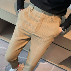 Men's Refined Modern Textured Dress Trousers | Slim Tailored Fit for Office Wear, Smart Casual Wear & Summer Wear in Khaki
