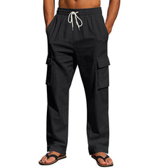 Men's Cargo Trousers | Multi-Pocket Elastic-Waist Practical Casual Relaxed Fit for Everyday Wear & Summer Wear in Black