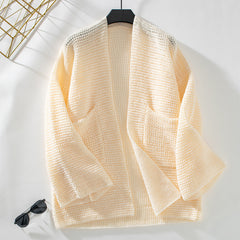 Women's Knit Jacket | Open-Front Wide-Sleeve Breathable Pocketed Regular Fit for Autumn & Winter Wear & Everyday Wear in Abricot