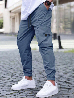 Men's Cargo Trousers | Elastic-Waist Side-Pocket Active-Lifestyle Relaxed Fit for Everyday Wear & Smart Casual Wear in Blue