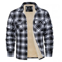 Men's Plaid Cozy Sherpa-Lined Shirt Jacket | Warm Relaxed Fit for Cold Weather Layering & Autumn & Winter Wear in Black