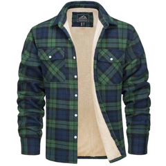 Men's Plaid Cozy Sherpa-Lined Shirt Jacket | Warm Relaxed Fit for Cold Weather Layering & Autumn & Winter Wear in Green