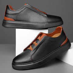 Men's Faux Leather Sneakers | Elastic-Lace Layered-Panel Modern Comfort Fit for Everyday Wear & Smart Casual Wear in Brown